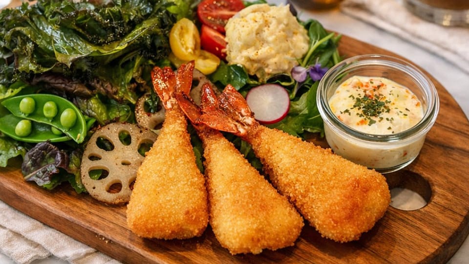 エビフライとサラダのプレート